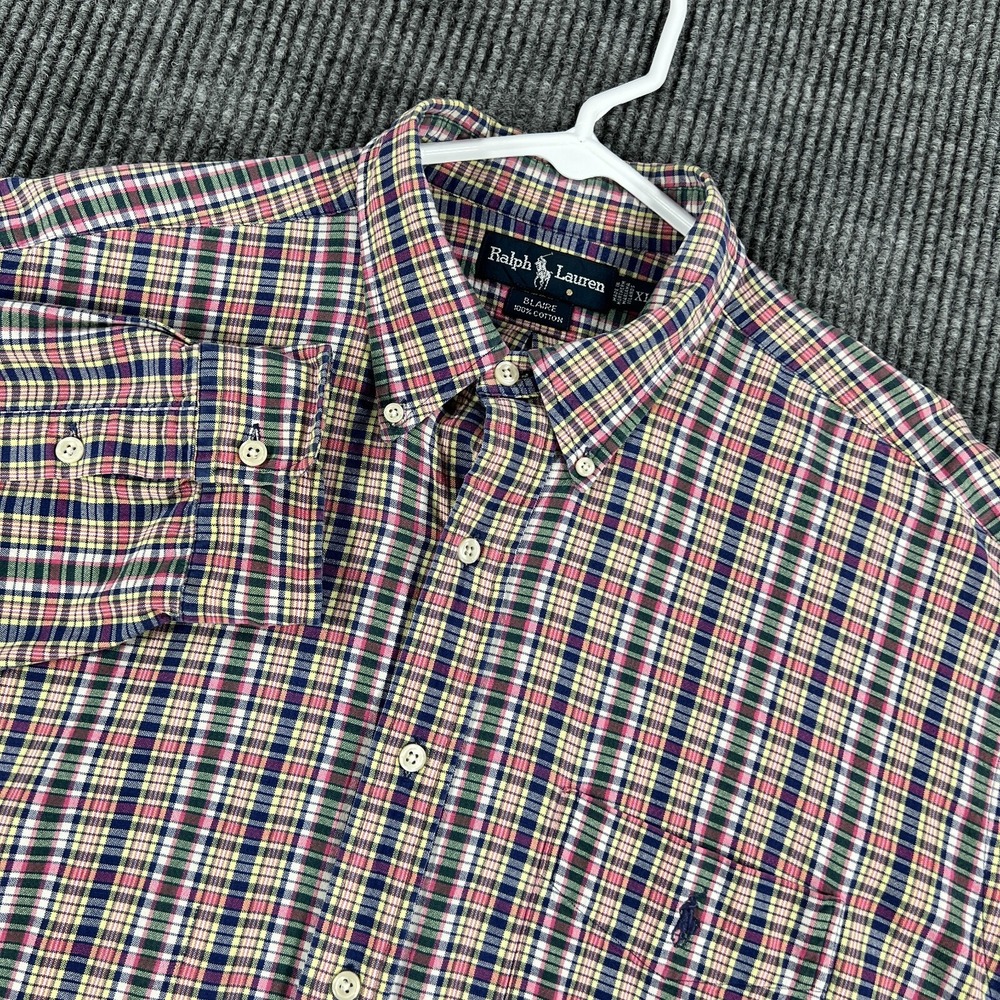 Ralph Lauren Shirt Mens XL Extra Large Blue Pink Plaid Long Sleeve Button Down
